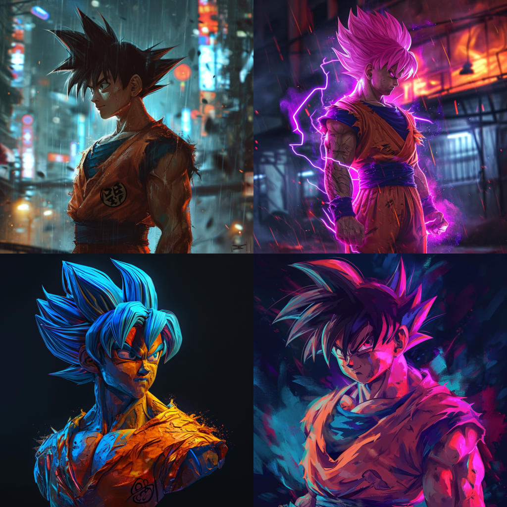 goku, character from dragonball, glowpunk