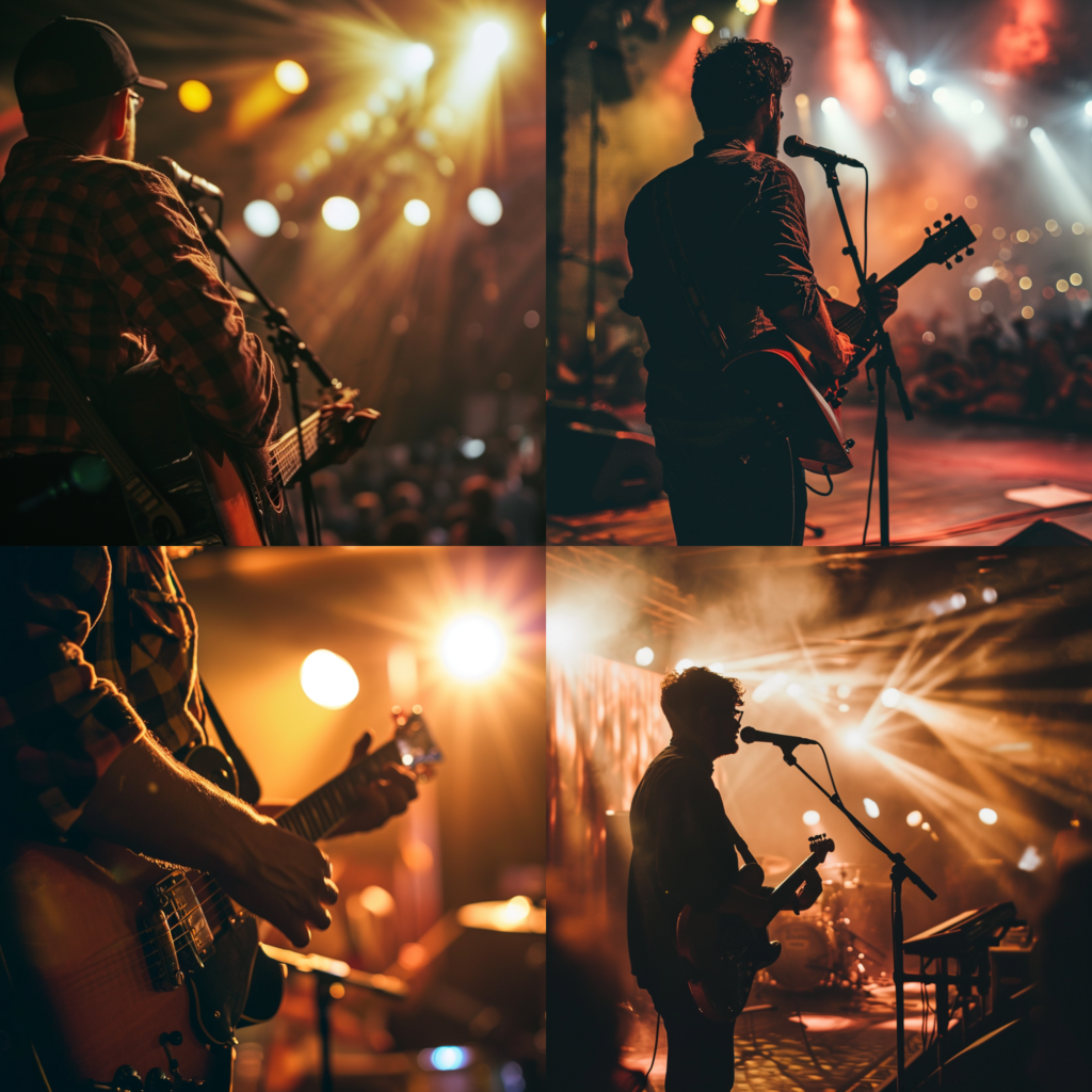 A musician performing on a stage, pov