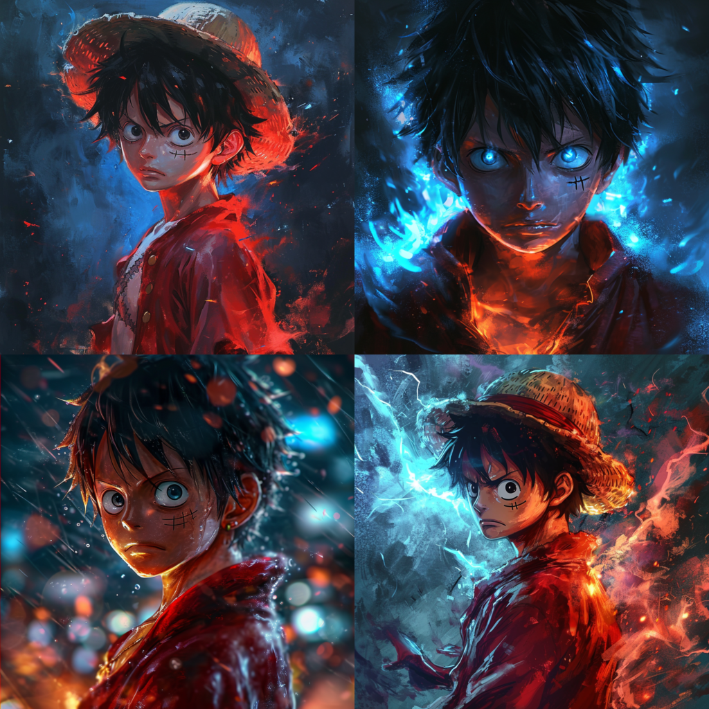 Luffy, character from One Piece, glowpunk