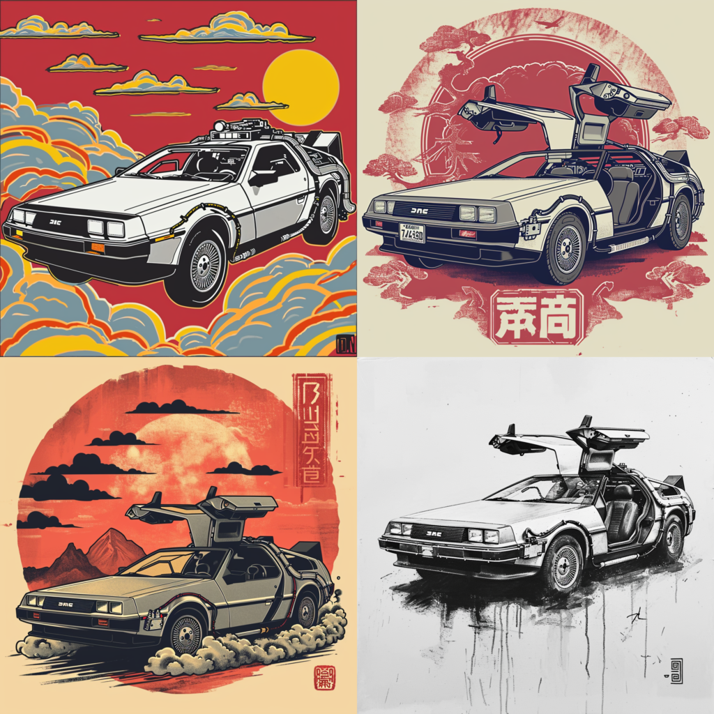 Back to th Future Delorean Car, simple chinese folk art drawing