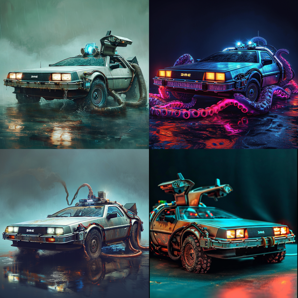 Back to th Future Delorean Car, tentaclepunk